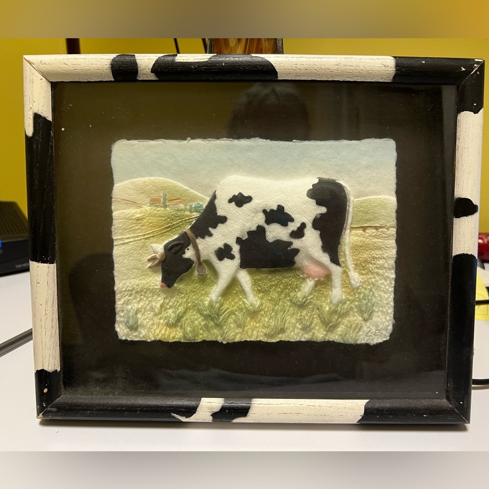 Cute framed Fabric Art of a cow